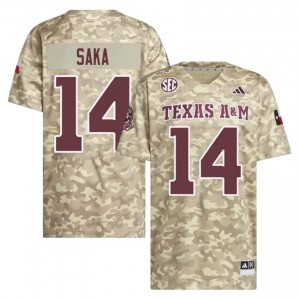 Moisture Wicking Anto Saka #14 Texas A&M Aggies Beige Jersey | Men High School Football Embroidery Fan Gear 41551264