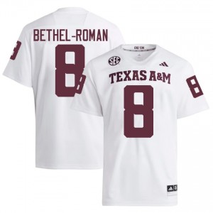 White Ashton Bethel-Roman #8 Texas A&M Aggies Jersey | Men High School Football Moisture Wicking Embroidery 49782129