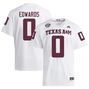 Officially Licensed KJ Edwards #0 Texas A&M Aggies White Jersey | Men University Football Embroidery Fan Gear 91382372