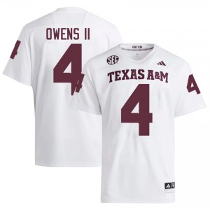 Elite Thread Rueben Owens II #4 Texas A&M Aggies White Jersey | Men University Football Embroidery Fan Gear 23448525