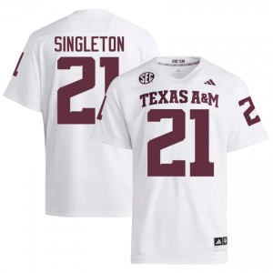 Elite Thread Vic Singleton #21 Texas A&M Aggies White Jersey | Men University Football Embroidery Fan Gear 52615222