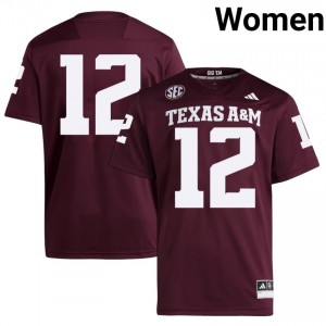 #12 12th Man Texas A&M Aggies Maroon Jersey | Classic Embroidery Women Player Football Gear 97343192