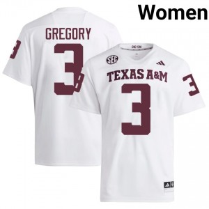 Officially Licensed Aaron Gregory #3 Aggies White Jersey | Women University Football Stitch Fan Gear 18964752