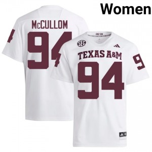 White Angelo McCullom #94 Texas Aggies Jersey | Women High School Football Moisture Wicking Stitch 97001041