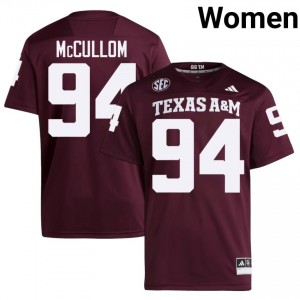 Durable Angelo McCullom #94 Texas A&M Aggies Maroon Jersey | Women University Football Embroidery Fan Gear 58229654