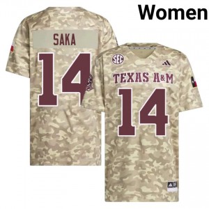 Aggies Anto Saka #14 Beige Jersey | Iconic Stitch College Football Women Apparel 89852792