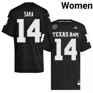 #14 Anto Saka Texas Aggies Black Jersey | Essential Embroidery Women NCAA Football Gear 83826688