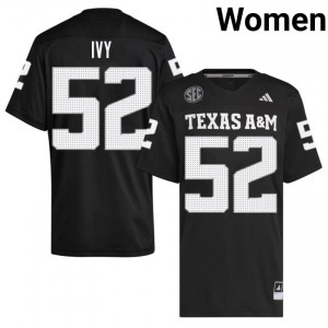 #52 Blake Ivy Texas A&M Aggies Black Jersey | Essential Embroidery Women NCAA Football Gear 92857587
