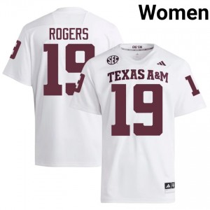 Texas Aggies Bravion Rogers #19 White Jersey | Genuine Stitch NCAA Football Women Apparel 93892704