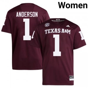Durable Bryce Anderson #1 Texas A&M Aggies Maroon Jersey | Women University Football Embroidery Fan Gear 89102200