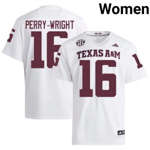 Bryce Perry-Wright #16 Texas Aggies Jersey | Iconic White College Football Women Stitch 27850278