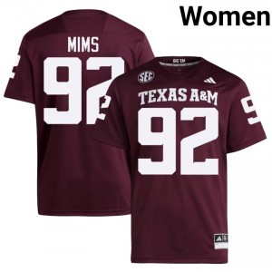 Maroon CJ Mims #92 Texas Aggies Jersey | Women High School Football Limited Embroidery 33138332