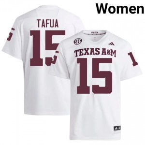 Aggies Caleb Tafua #15 White Jersey | Pro Cut Stitch NCAA Football Women Apparel 48339984