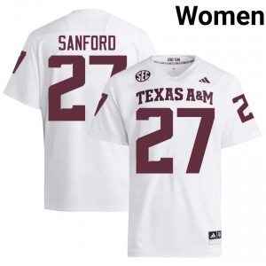 Aggies Daymion Sanford #27 White Jersey | Pro Cut Stitch NCAA Football Women Apparel 42716234
