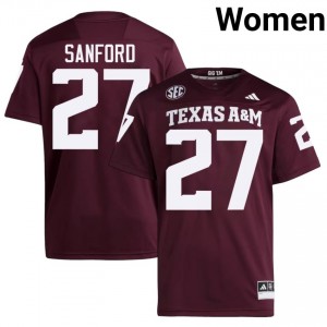 #27 Daymion Sanford Texas Aggies Maroon Jersey | Classic Embroidery Women Player Football Gear 63186935