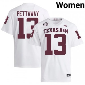 Officially Licensed Deyjhon Pettaway #13 Aggies White Jersey | Women University Football Stitch Fan Gear 46033047