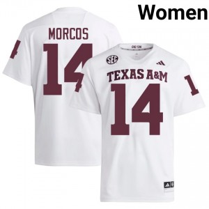 12th Man Eli Morcos #14 White Jersey | Pro Cut Stitch NCAA Football Women Apparel 71757541