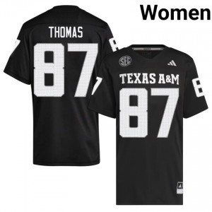 #87 Houston Thomas Texas A&M Aggies Black Jersey | Essential Embroidery Women NCAA Football Gear 85072832