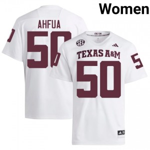 Aggies Isendre Ahfua #50 White Jersey | Genuine Stitch NCAA Football Women Apparel 88908551