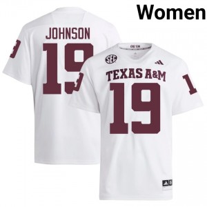 White KK Johnson #19 Texas Aggies Jersey | Women High School Football Moisture Wicking Stitch 77400679
