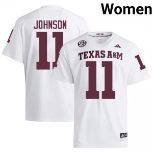 #11 Kelshaun Johnson Texas Aggies White Jersey | Authentic Stitch Women Player Football Gear 66909805