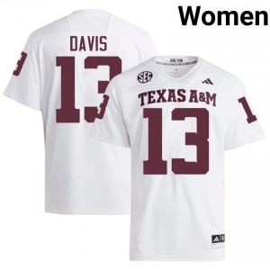 Officially Licensed Myles Davis #13 Texas Aggies White Jersey | Women University Football Stitch Fan Gear 31033604