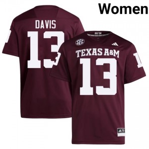 Myles Davis #13 Texas A&M Aggies Jersey | Pro-Grade Maroon College Football Women Embroidery 22340692