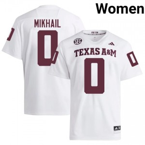 #0 Noah Mikhail Texas Aggies White Jersey | Authentic Stitch Women Player Football Gear 24334425