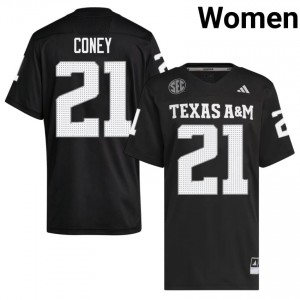 #21 Ray Coney Texas A&M Aggies Black Jersey | Essential Embroidery Women NCAA Football Gear 97287706
