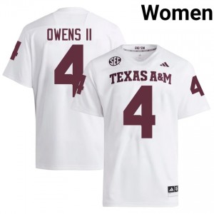 Texas Aggies Rueben Owens II #4 White Jersey | Pro Cut Stitch NCAA Football Women Apparel 43624149