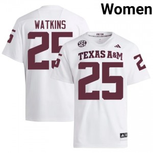 White Tamarion Watkins #25 12th Man Jersey | Women High School Football Moisture Wicking Stitch 12610067