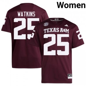 Durable Tamarion Watkins #25 Texas A&M Aggies Maroon Jersey | Women University Football Embroidery Fan Gear 73680512