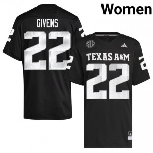 Tristian Givens #22 Texas A&M Aggies Jersey | Durable Black University Football Women Embroidery 72340140