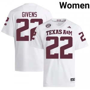 Elite Thread Tristian Givens #22 Texas Aggies White Jersey | Women University Football Stitch Fan Gear 33491148