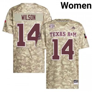 #14 Tylan Wilson Texas Aggies Beige Jersey | Genuine Stitch Women NCAA Football Gear 79390849