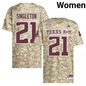 #21 Vic Singleton Aggies Beige Jersey | Genuine Stitch Women NCAA Football Gear 74117643