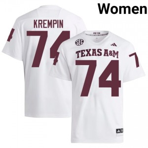 Officially Licensed Zaden Krempin #74 Texas Aggies White Jersey | Women University Football Stitch Fan Gear 61538266