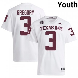 TAMU Aaron Gregory #3 White Jersey | Genuine Stitched NCAA Football Youth Apparel 60067635