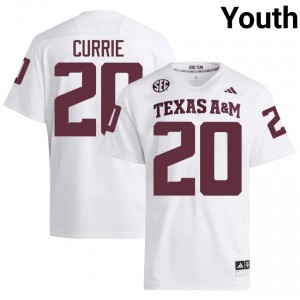 Elite Thread Adonyss Currie #20 Aggies White Jersey | Youth University Football Stitched Fan Gear 92541117