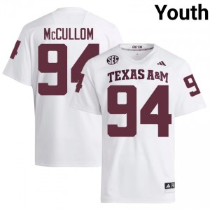 Angelo McCullom #94 Texas A&M Jersey | Iconic White College Football Youth Stitched 61685136