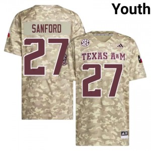 #27 Daymion Sanford Texas A&M Beige Jersey | Genuine Stitched Youth NCAA Football Gear 58460774