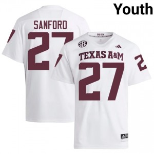 White Daymion Sanford #27 TAMU Jersey | Youth High School Football Moisture Wicking Stitched 92469614