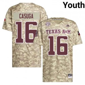 Moisture Wicking Helaman Casuga #16 TAMU Beige Jersey | Youth High School Football Stitched Fan Gear 36475386