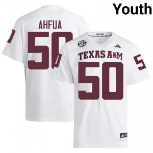 White Isendre Ahfua #50 TAMU Jersey | Youth High School Football Licensed Stitched 63978224