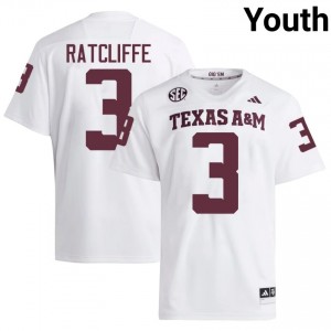 #3 Marcus Ratcliffe TAMU White Jersey | Authentic Stitched Youth Player Football Gear 49190438