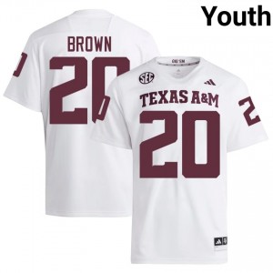 Aggies Mike Brown #20 White Jersey | Genuine Stitched NCAA Football Youth Apparel 42640304