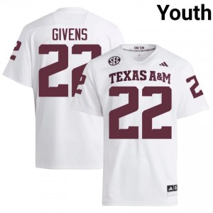 Texas A&M Tristian Givens #22 White Jersey | Pro Cut Stitched NCAA Football Youth Apparel 80792294