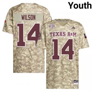 Licensed Tylan Wilson #14 Texas A&M Beige Jersey | Youth High School Football Stitched Fan Gear 55915253