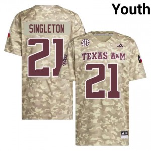 Licensed Vic Singleton #21 TAMU Beige Jersey | Youth High School Football Stitched Fan Gear 34059868