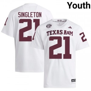 White Vic Singleton #21 Texas A&M Jersey | Youth High School Football Moisture Wicking Stitched 23106956